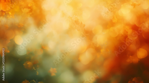 A soft, warm abstract background featuring golden bokeh light effects with hints of green and orange.
