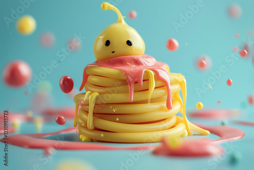 whimsical fusion of vibrant pasta and playful sauce creates delightful scene. colorful elements evoke sense of joy and creativity