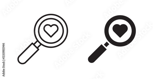 Search heart icon outlined icon vector collection.