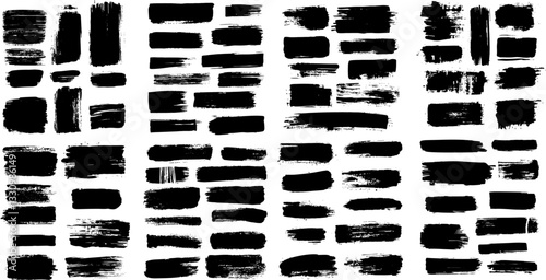 Set of hand-drawn vector ink strokes, black splatter and paint splotch art brushes, decorative elements, and creative graphics
