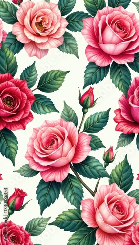 Elegant rococo rose pattern, watercolor painted Seamless floral design , repeating, ornament