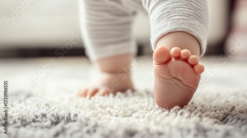 Close-Up of Baby Feet on Soft Carpet During First Steps