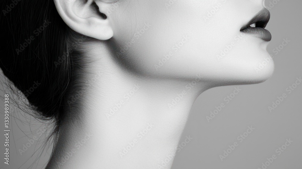 Fototapeta premium Elegant Profile of a Woman with Subtle Makeup and Smooth Skin
