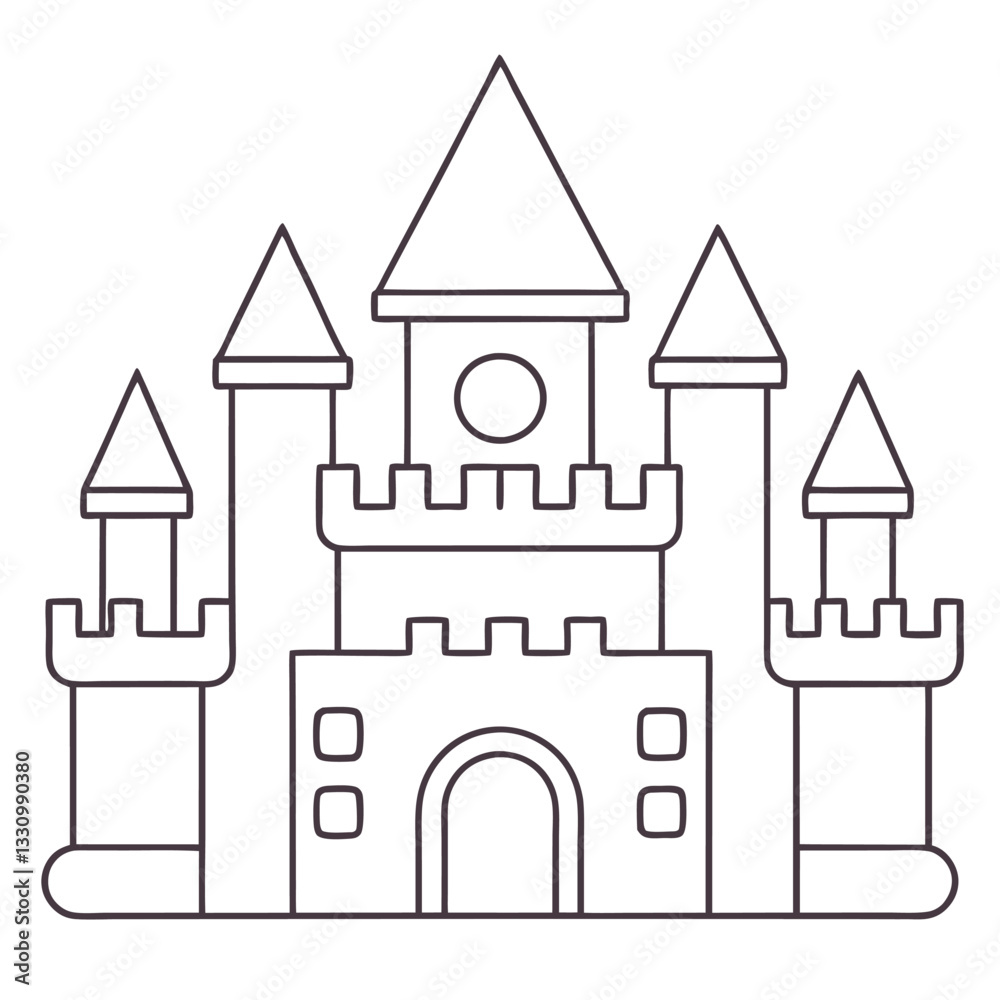 Fototapeta premium Fantasy castle scenes coloring pages on a white background.