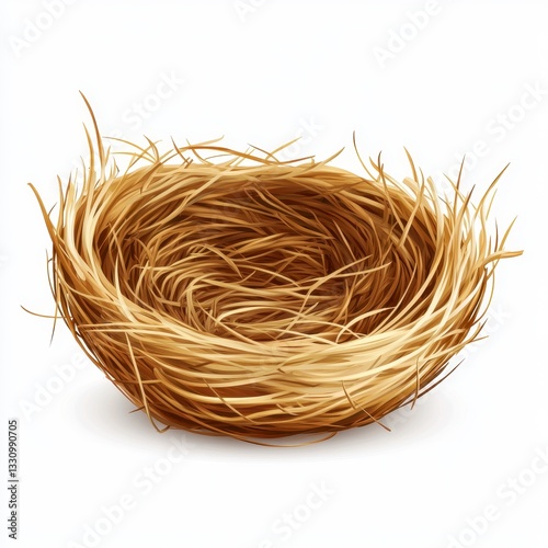Empty Light Brown Bird Nest on White Background