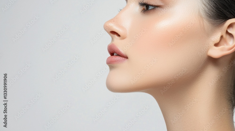 Elegant Profile of a Young Woman with Radiant Skin and Makeup Elegant Profile of a Young Woman with Radiant Skin and Makeup
