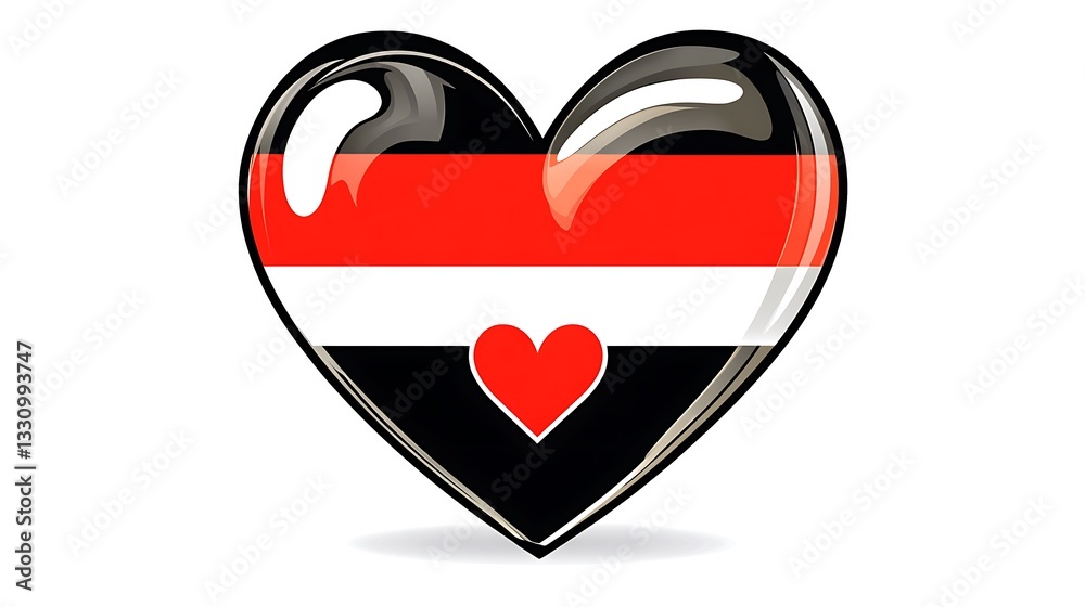 Glossy Digital Heart Illustration: Red, White, and Black Stripes AI Generated Glossy Digital Heart Illustration: Red, White, and Black Stripes AI Generated