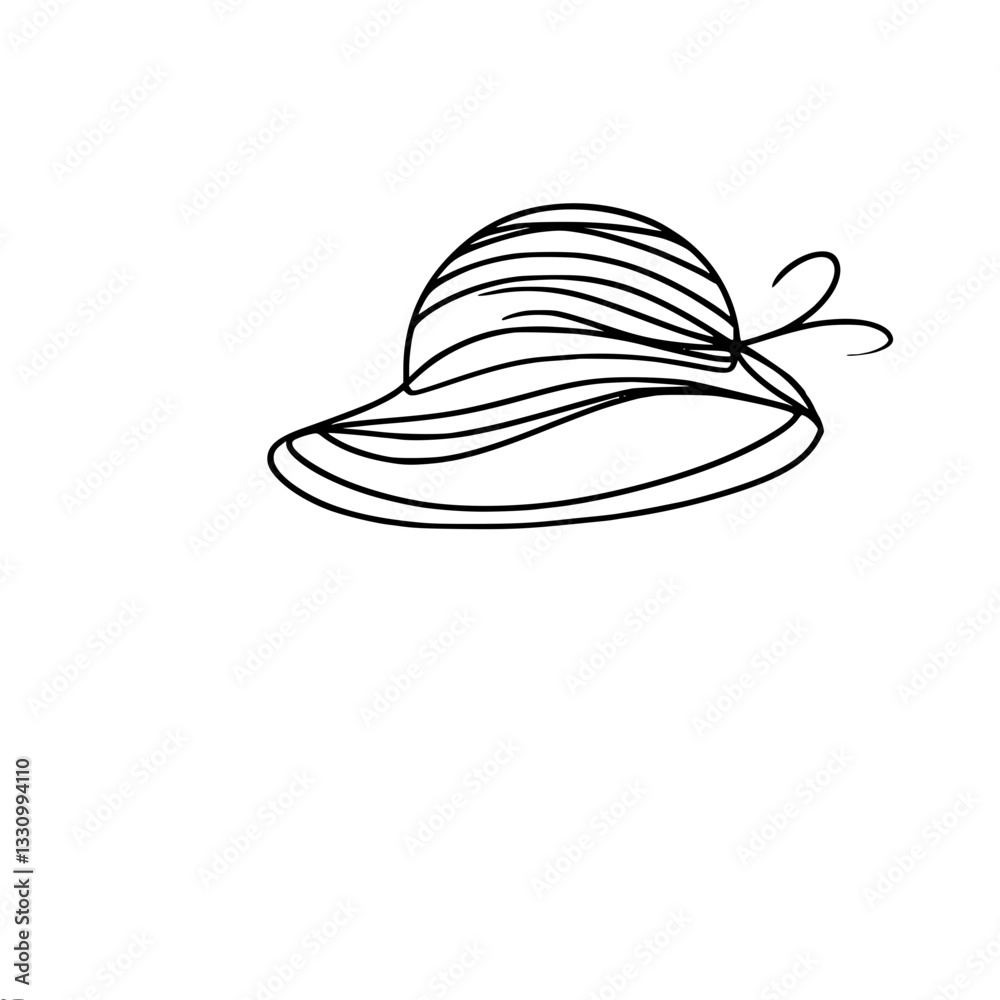 Linear outline vector image of a summer panama hat, made in a minimalist style on a white background Linear outline vector image of a summer panama hat, made in a minimalist style on a white background