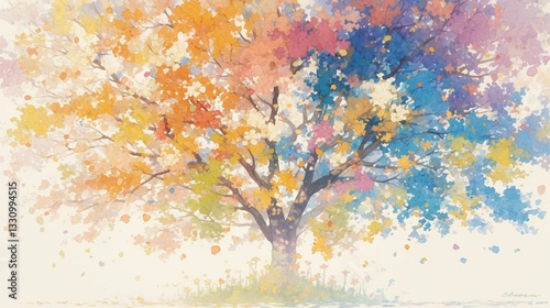 色とりどりの葉を持つ多様な木の水彩画10