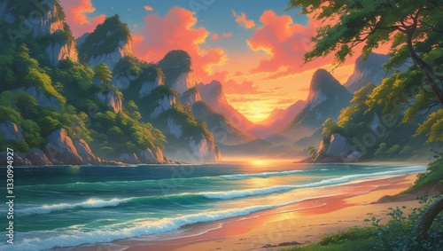 Tropical Sunset Beach Landscape (1)