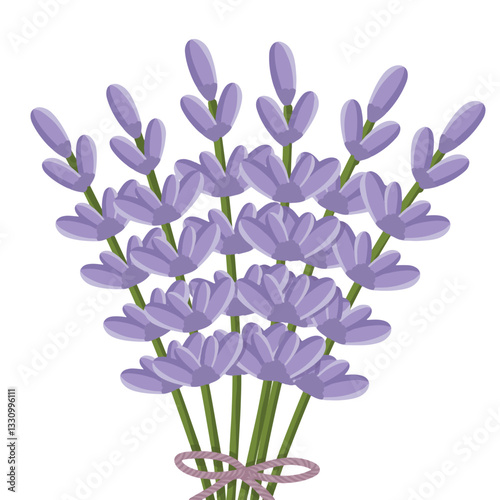A beautifully illustrated bundle of lavender flowers with soft purple tones and a tied ribbon. The elegant arrangement brings a sense of relaxation, freshness, and countryside charm.

