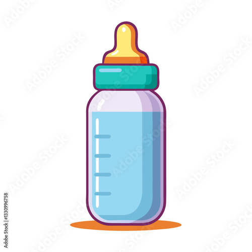 baby bottle with blue liquid inside, no nackground