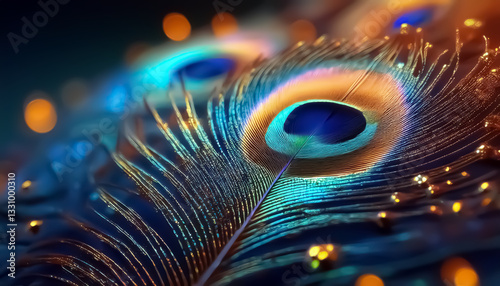 Vibrant Close-Up of Peacock Feathers with Eye-Catching Patterns