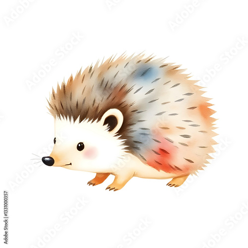 Cute watercolor cartoon hedgehog, clipart illustration isolated on white background