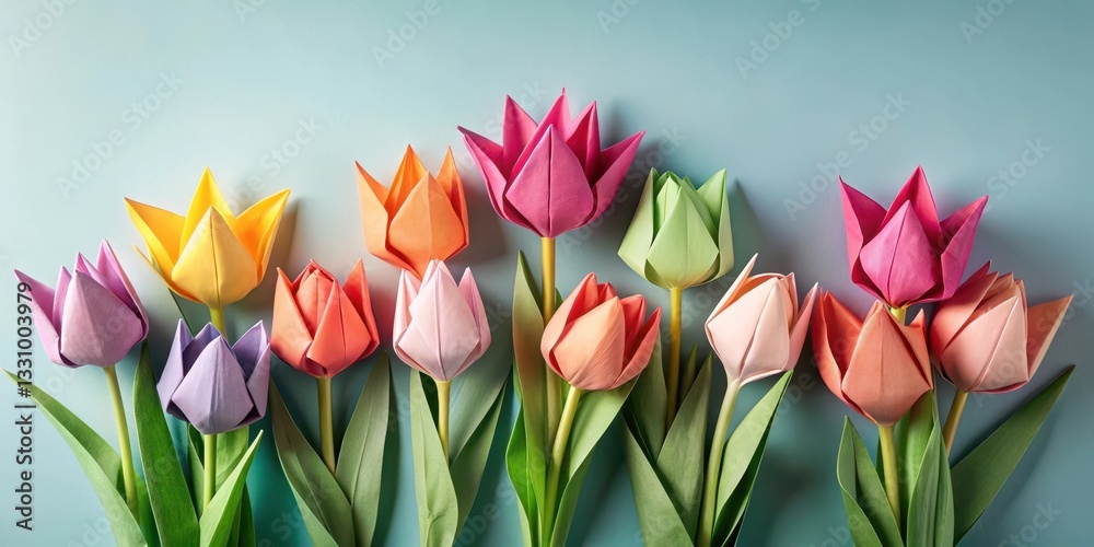 Obraz premium Delicate tulips arranged in origami style, floral arrangement