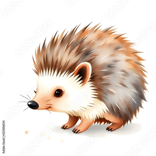 Cute watercolor cartoon hedgehog, clipart illustration isolated on white background