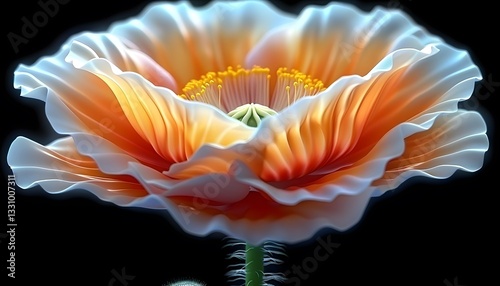 Red poppy, symbol of remembrance, black background.