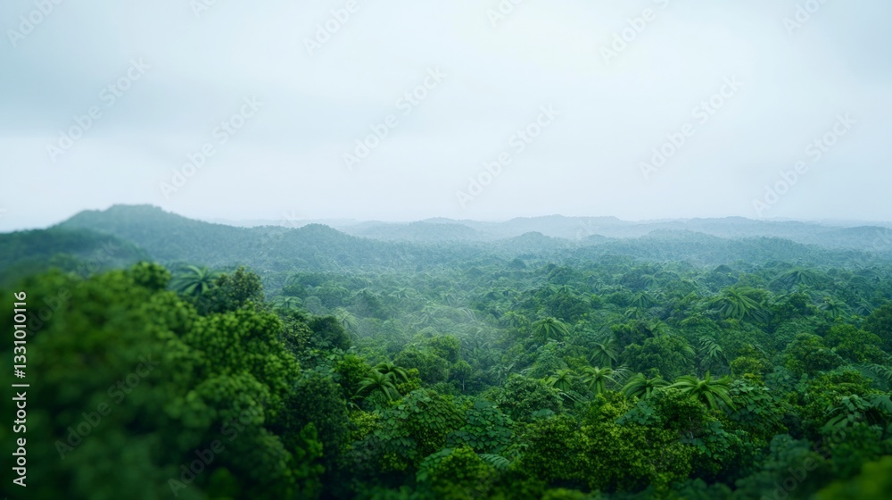 Fototapeta premium Lush Rainforest Aerial Panorama Tropical Forest Canopy Green Nature
