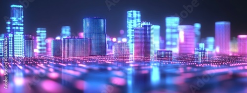Neon cityscape  digital network  futuristic design  glowing city  tech background  website banner