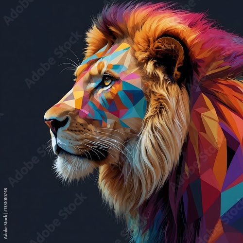Geometric Majesty: Vibrant Transvaal Lion with Bold Mane Patterns