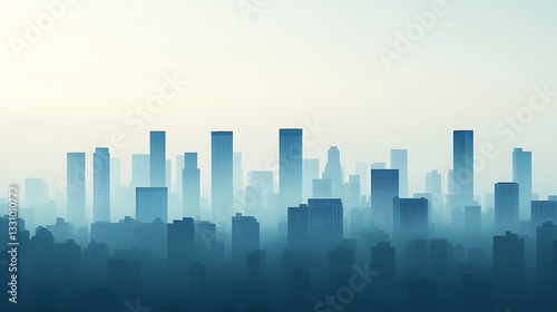 Wallpaper Mural A serene city skyline shrouded in mist, featuring tall buildings and a calm color palette. Torontodigital.ca