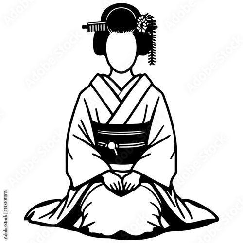 Japanese Woman Wearing Kimono Bowing.