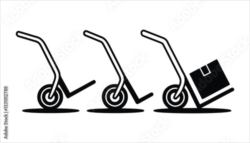 Hand Truck Icon. Black Silhouette Moving Dolly, Cart, and Lifting Equipment Vector.