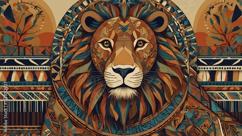 African Majesty: Stylized Cape Lion in Traditional Art Form