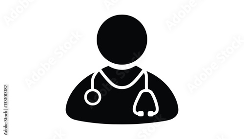 Doctor Icon with Stethoscope. Medical Professional Silhouette Vector.