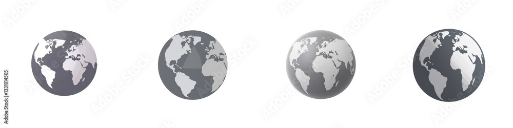 Four earth globes rotate on black global view, world icon, planet, international concept, isolated isolated on white or transparent Four earth globes rotate on black global view, world icon, planet, international concept, isolated isolated on white or transparent