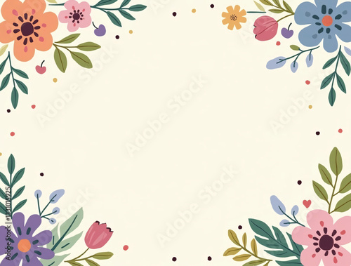 Digital bohemian style flower illustration border poster web page ppt background. Bohemian Style. Illustration. Generative ai