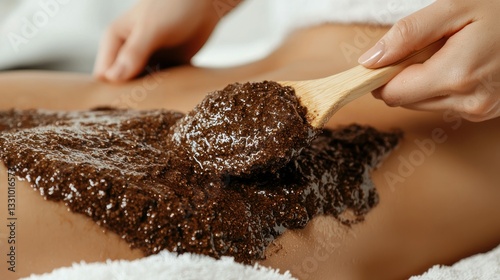 Coffee scrub being applied on the body.