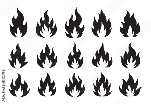 Fire icon collection. Fire flame symbol. Bonfire silhouette logotype. vector illustration