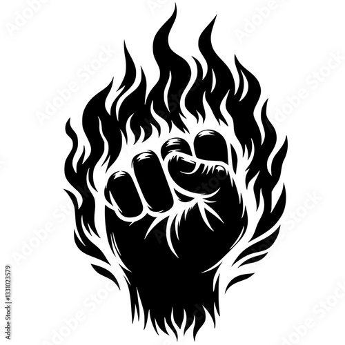 Silhouette of a fiery fist