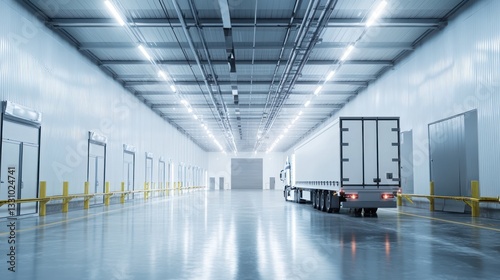 Large Warehouse Interior with Delivery Truck