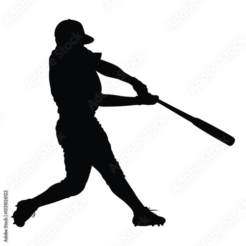 Baseball bat swing Silhouette, Vector, Icon, Logo, White Background.