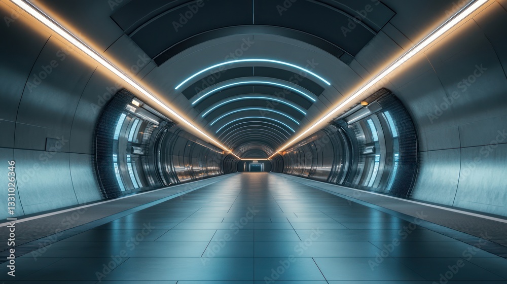 Obraz premium Futuristic Spaceship Corridor: A Glimpse into Sci-Fi Architecture