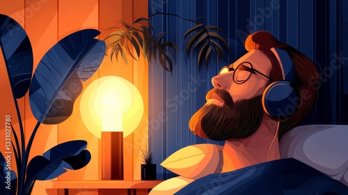 In the serene embrace of twilight, a man finds solace in the gentle melodies that whisper through his wireless headphones, a nightly ritual designed to usher him into the realm of peaceful slumber