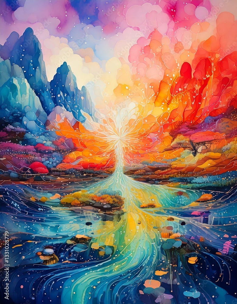Fototapeta premium Watercolor Dreamscape - Create a surreal dreamscape with fluid watercolor 