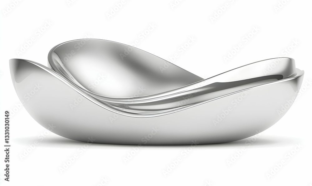 Sleek, modern silver bowl; abstract, sculptural design; elegant, minimalist serving dish; perfect for contemporary home decor. Sleek, modern silver bowl; abstract, sculptural design; elegant, minimalist serving dish; perfect for contemporary home decor.