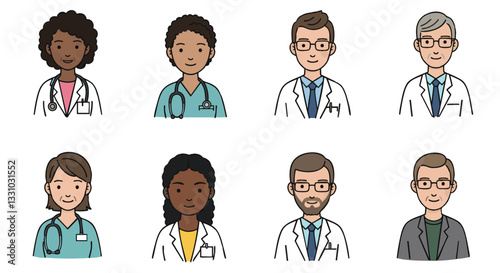 Medical Avatars Vector Illustration Pack on Plain White Background