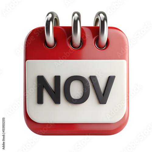 November Calendar Icon: A vibrant, three-dimensional calendar icon with a red frame prominently displays 