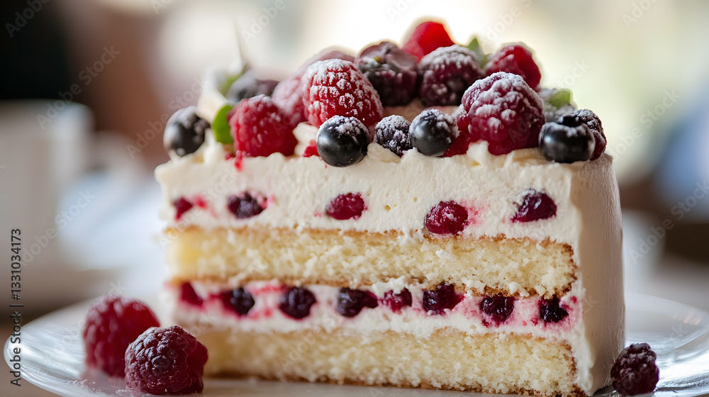 Close-up of a three-layer berry cream cake Close-up of a three-layer berry cream cake