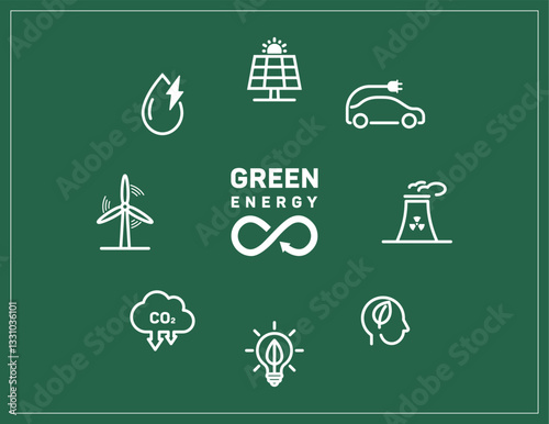 Ecology icon set. Environment. sustainability. nature recycle. renewable energy. Vector Illustration. Clean Energy. Zero Waste. eco-friendly. Wind power. Green symbol. Carbon neutral and net zero