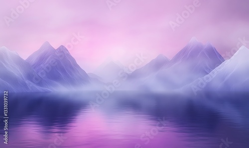 Serene mountains reflected in a tranquil lake under a pastel sky.