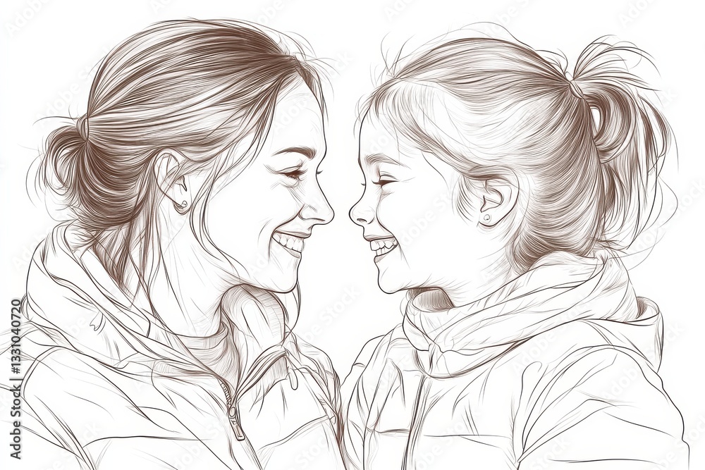 Joyful Moment Between Mother and Daughter with Smiling Expressions in Warm Clothing Joyful Moment Between Mother and Daughter with Smiling Expressions in Warm Clothing