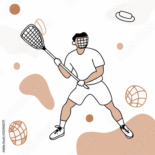 Lacrosse player man in focused mood preparing to catch the ball with minimalistic background