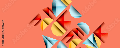 Abstract geometric pattern with intersecting circles and triangles in gradients. The high-contrast composition creates depth and a dynamic, modern aesthetic
