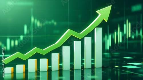 Stock Market Growth Concept     Rising Green Graph  Financial Data  and Bar Chart Representing Economic Success and Investment Trends