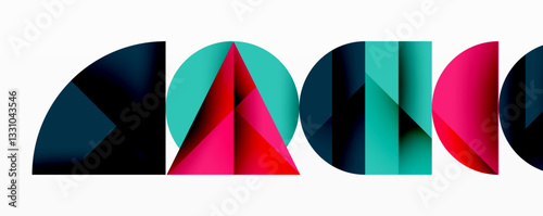 Abstract geometric pattern with intersecting circles and triangles in gradients. The high-contrast composition creates depth and a dynamic, modern aesthetic
